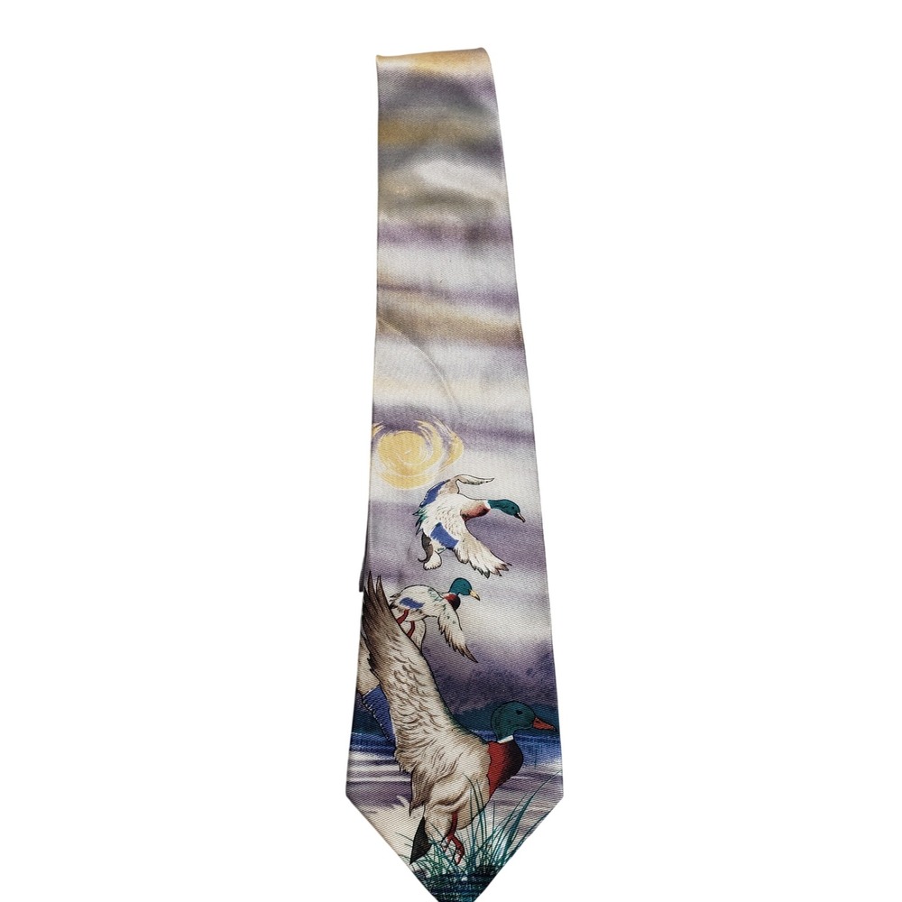 Field & Stream Mens Mallard‎ Duck Silk Tie OS Purple Multicolor